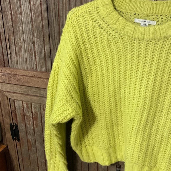 Juniors American Eagle Chunky Knit Ribbed Neon Green Crewneck Acrylic Sweater S - Picture 2 of 6
